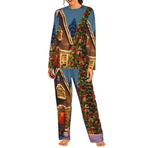 Pyjama de Noël femme manches longues imprimé idéal pour vos soirées hiver