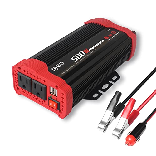 Upgraded 500W Car Power Inverter DC 12V to 110V AC Converter and Peak Power 1000W Car Inverter with 2 x 2.1A Dual USB Ports Quick Charging Car Charger ETL Listed