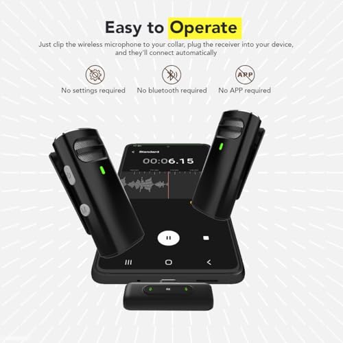 Image of UTECTION by VOOK Wireless Mic with AI Noise Cancellation - Clip-On Collar Mic for iPhone & Android | 40H Battery, 30m Range, Type-C Charging | Mic Wireless for YouTube, Vlogging & Video Recording