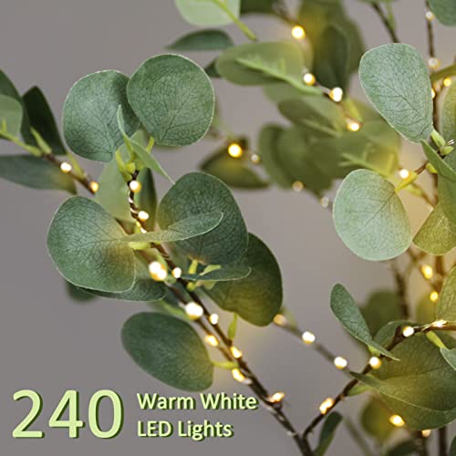 Fastdeng 6Ft Lighted Eucalyptus Tree - Artificial Plant Tree With 240 Led Warm White Lights, Remote Control 8 Flashing Modes, 4 Timers, Plug-In Power, Dimmable, For Indoor Outdoor Christmas Home Decor #TOP1