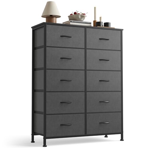 Sweetcrispy 10 Drawer Fabric Dresser Storage Tower with Bins, Tall