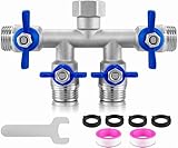 Cekwiet 4 Way Garden Hose Splitter, 304 Stainless Steel Hose Splitter with 4 Shut-Off Valves, Heavy Duty Outdoor Faucet Adapter, 3/4' GHT Full Flow Hose Connector for Garden Irrigation