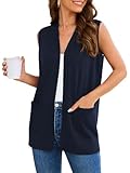 Veryoung Women Open Front Sweater Vests Trendy Sleeveless Cardigan Casual Knit Duster 2026 Fashion Office Work Sweater Cute Vest with Pocket Navy Blue XL
