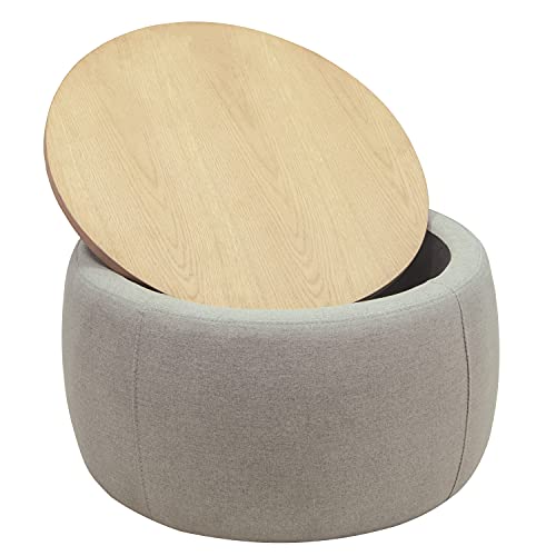 Kakotito Modern Round Storage Ottoman With Wooden Lid,Circle Ottoman Handmade Ottoman Coffee Table,End Table & Footstool thumb #9