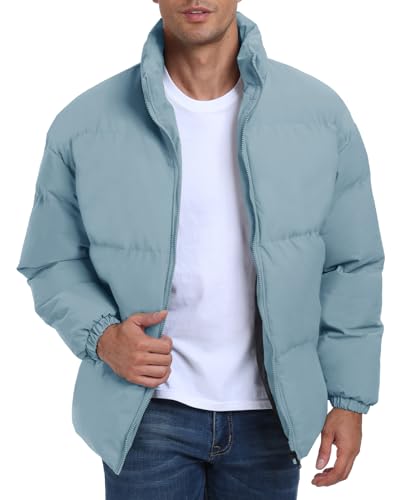Image of Mens Padded Jacket,Stand Collar Windproof Down Jacket,Full Zipper Outerwear Puffer Coat