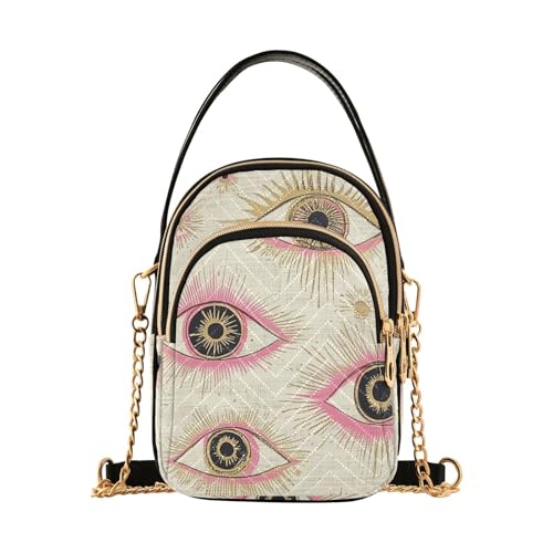 Peach Gold Mysterious Evil Eyes trendy women crossbody purse with multi pockets hand bag for travel bolso cruzado para mujer