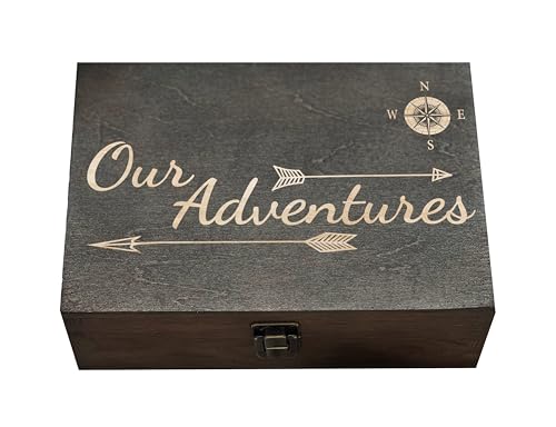 Dark Walnut Wooden Keepsake Box Our Adventures - 8.5x6x3in, Ideal
