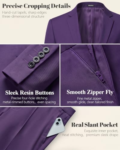 Image of Hihawk Men's 2 Piece Suit with Tie, One Button Slim Fit Solid Jacket & Pants Set, Suits for Men Party Wedding Prom & Business