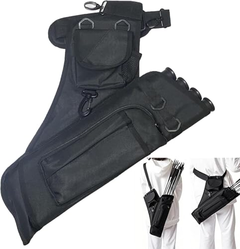 Archery Hip Quiver for Arrows with 4 Arrow Tubes Arrow Holder, Pockets for Accessories and Waist Belt