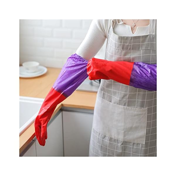 fanwen Kitchen Supplies Gummihandschuhe Lange Samtband Winter Haushalt Handschuhe Geschirrspülgummi wasserdichte Warme… – Bild 4