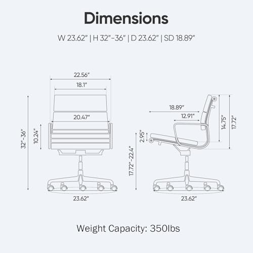 Image of Genuine Leather Office Chair, Padded Mid Back Ergonomic Executive Desk Chair with Aluminum Arm Rest and Base, Swivel Wheels with Lumbar Support & Tilting Function, Hight Adjustable Dark Brown