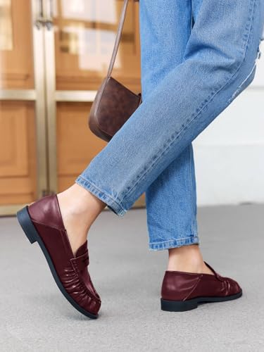 Image of Coutgo Penny Loafers for Women Comfortable Slip on Shoes Collapsible Heel Closed Toe Dressy Casual Work Flats