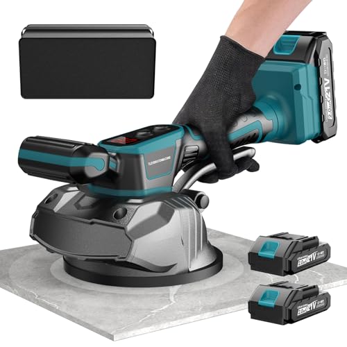 blayram Fliesenrüttler Fliesen Vibrationsgerät Mit 2 Batterien 8 Geschwindigkeiten einstellbarer Saugnapf mit Digitalanzeige für Fliesen Böden Wände dickes Glas