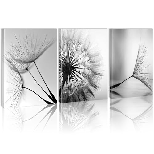 Peinture sur toile pissenlit moderne noir et blanc déco salon 70x100 cm lot de 3