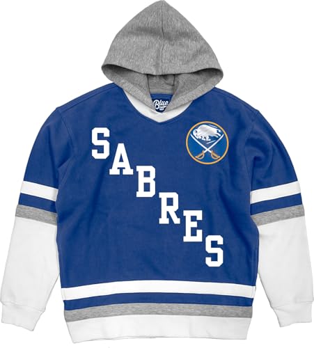 Blue 84 Buffalo Sabres NHL Officially Licensed Hockey Hooded Sweatshirt Felt Embroidery, Small Team Color