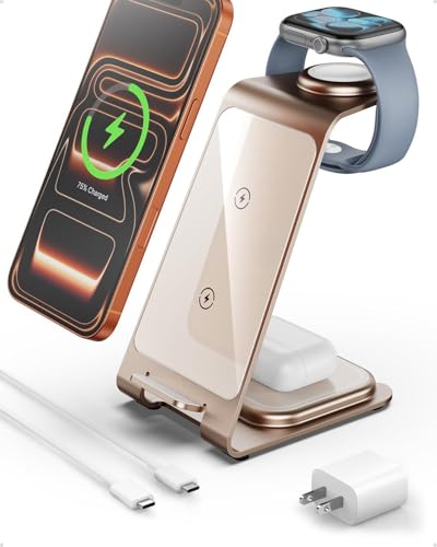 Station de charge sans fil 3 en 1 Intoval couleur désert pour iPhone 16 Pro et Apple Watch