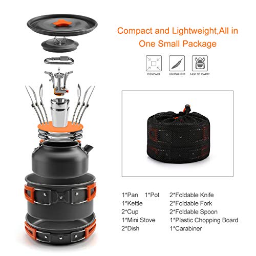 Camping Crockery Set for 2 People with Camping Stove, Awroutdoor Camping Cooking Set Pots, 0.8 L Teapot 2 Cups Aluminium, Camping Picnic Cookware Cookware Set Foldable Pot Pan Cooking Cookware Set - Image 7