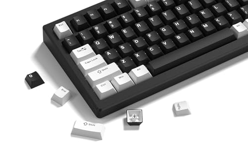 Womier Keycaps, Custom PBT Doubleshot Keycaps 60 65 75 100 Percent, Cherry Profile Retro Keycaps, 61/64/68/84/87/100/104/108 Gaming Mechanical Keyboard Keycaps, 132 Keys Keycaps Set (Black White)