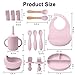 LITTLE RAWR Silicone Baby Feeding Set 14 Pcs,Baby Led Weaning Supplies, Baby Spoons Suction Bowl Divided Plate Bib Cup Finger Brush,First Stage Solid Food Eating Utensils - 6+ Months(Light Pink)