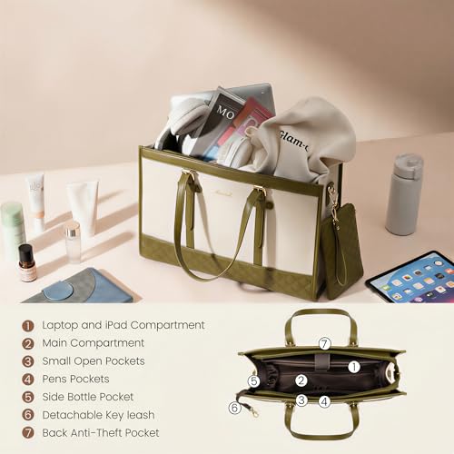 Image of LOVEVOOK Laptop Tote Bag for Women,15.6 Inch Vintage Laptop Bag with Clutch Purse,Large Capacity Leather Work Bag, Computer Bag Office Business Briefcase, Casual Handbag for Travel College Teacher