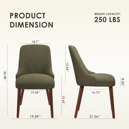 Image of MALOL Dining Chairs Set of 2, Upholstered Dining Room Chair with Wood Legs, High-Back Padded Kitchen Chairs for Dining Room /Restaurant /Cafe, Green