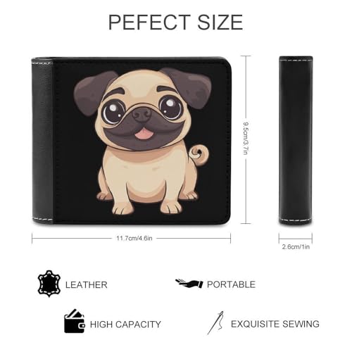 Happy Cute Pug Cute Slim Bifold Wallet for Men Stylish Front Pocket Purse with Card Holder Slots2