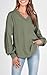BTFBM Womens Fall Fashion 2026 Long Sleeve Shirts Casual V Neck Ribbed Knit Blouses Pullover Trendy Loose Fit Tunic Tops(Bean Green, Large)