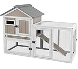 48" L Rabbit Hutch Indoor and Outdoor 2-Story Rabbit Cage with Pull Out Tray,Fir Wood Pet House with Wooden Ramp,Waterproof Bunny Cage Indoor with 2 Asphalt Roofs,Grey