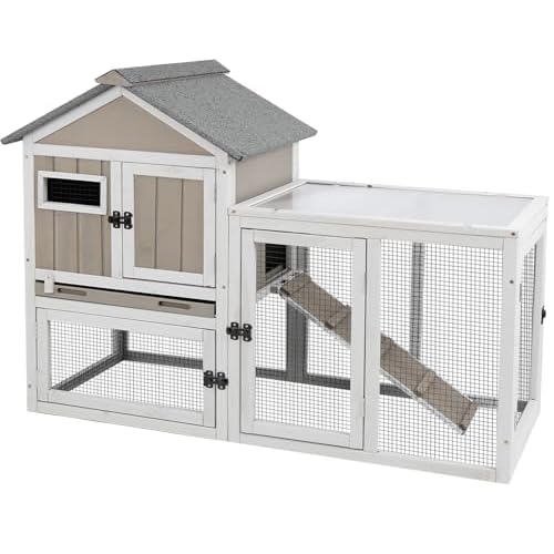 48" L Rabbit Hutch Indoor and Outdoor 2-Story Rabbit Cage with Pull Out Tray,Fir Wood Pet House with Wooden Ramp,Waterproof Bunny Cage Indoor with 2 A