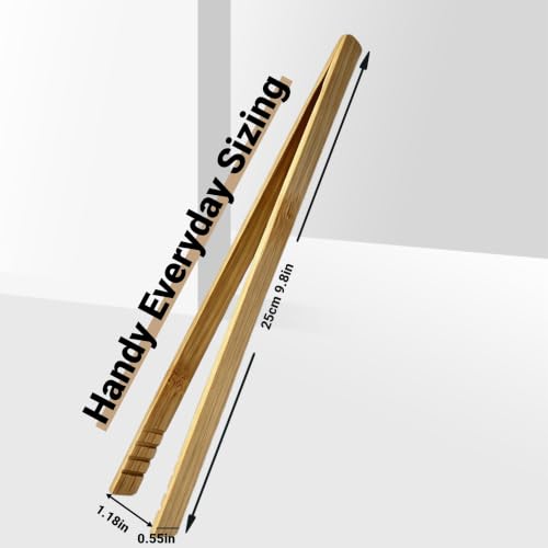 PONYOTOP 10 Inch Bamboo Tongs, 2 Pack Non-Slip Kitchen Tweezers — view 5