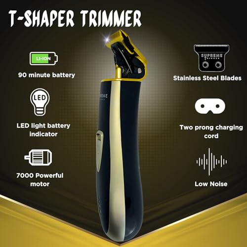 Men's Hair Trimmer by SUPREME TRIMMER ST5210 Beard Trimmer for Men Professional Barber Liner Cordless Hair Clipper - Gold T-Shaper Li - Image 2