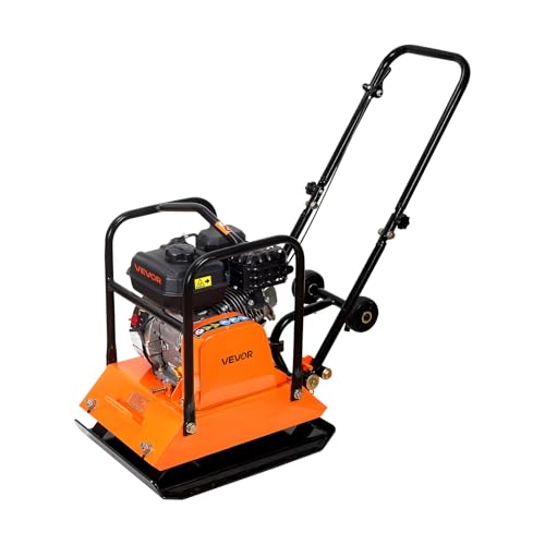 VEVOR Plate Compactor 6.5 HP 196CC Gas Engine 5700 VPM Vibrating Ground Rammer 4047 lbs Compaction Force 21 x 16 in Plate Walk Behind Compactor for Paver Landscaping Asphalt Foundation Soil