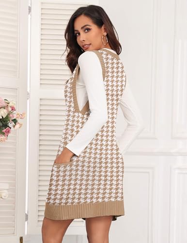 Image of HOTOUCH Women Sweater Vest Oversized V Neck Sleeveless Knit Pullover Ribbed Vest Dress with Pockets