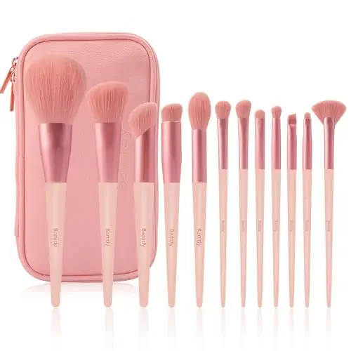 Makeup Brush Set with Storage Bag&amp;Case Organic Environmental Vegan Bristles Complete Kit for Professional and Beginner Soft Synthetic Hairs for Eyeshadow, Eyebrow, Concealer, Foundation, Powder, Blend