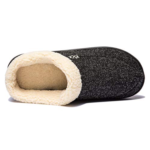 Newdenber Men's Cozy Memory Foam Slippers With Fuzzy Plush Wool-Like Lining, Soft Slip On Indoor Outdoor Clog House Shoes (9-10 D(M) Us, Black) #TOP5