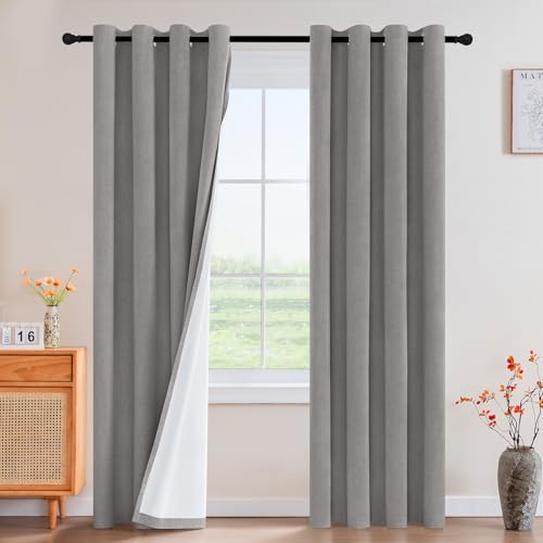 PrinceDeco Blackout Curtains Linen Blended 108 Inch Long Room Darkening Black Out Curtains for Living Room with Natural Slubs & Grayish (Not Solid) Thermal Insulated Grommet 2 Panels - Heath