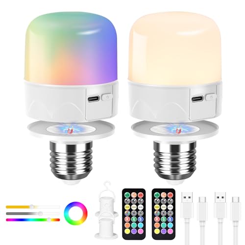Birnetek Aufladbare Gl&uuml;hbirne, E27 Wiederaufladbare Gl&uuml;hbirne, USB-C Akku Gl&uuml;hbirne mit Fernbedienung, 6W Tastensteuerung Dimmbare LED Akku...