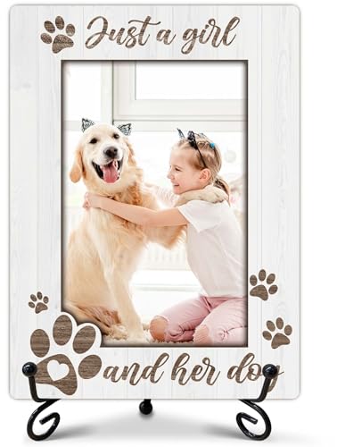 Dog Mom Gifts for Women Just A Girl And Her Dog Wooden Dog Picture Frame Wooden Photo Frame with Stand Dogs Lovers Gifts for Women Friendship Gift Birthday Christmas Desk Decor 4x6 Photo Frame-A09