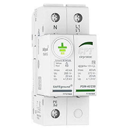 Protector de 2 Polos para sobretensión monofásica, 40kA (8/20) 230V, con Sistema de monitorización de Tierras, 7 x 3,6 x 9 centímetros, Color Blanco (Referencia: 77727756) Cover