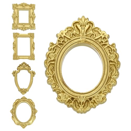 sourcing map 5 Pcs Vintage Resin Picture Frames, Oval Rectangle Wall Hanging Display Frame Photo Holder for Home Wall Display Hotel Decor, Bronze
