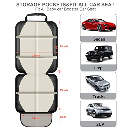 XHYANG Car Seat Protector,2 Pack Car Seat Protectors Baby Carseat Waterproof Durable 600D Fabric for Child Baby Car Seat Mat Vehicle Pet Cover 2 Storage Pockets (2 Pack Beige) - Thumbnail 3