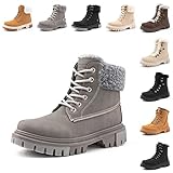 Botines Mujer Invierno Cálido Forro Piel Botas de Nieve Cordones Zapatos De Invierno Exterior Antideslizantes J2-Gris EU40