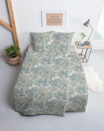ESTELLA Mako Jersey Bettwäsche 135x200 Florentin grau Blütenmeer grün...