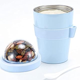 Wheelive Insulated Yogurt Container with Lid, Leak Proof Stainless Steel Parfait Cups with Lids and Reusable Plastic Spoon, 17oz Yogurt Cup with Fruit Container On the Go, Dishwasher Freezer Safe