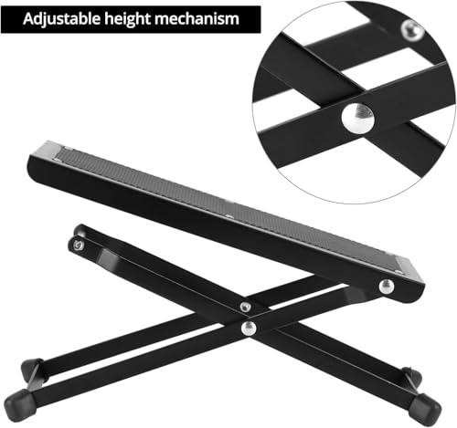 Image of IMAGINEA Adjustable Guitar Foot Rest Stand | Height Adjustment, Anti-Slip Rubber Surface, Foldable Metal Footstool for Acoustic & Electric Guitar Players (Black)