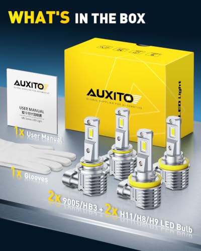 Image of AUXITO 9005 and H11 Light Bulbs, 60000LM 6500K White 2000% Brighter, 9005 /HB3 /HB3u & H11 /H9 /H8 Fog Light Replacement, Pack of 4