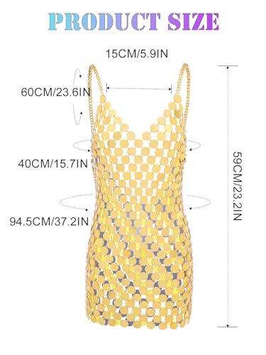 BODIY Gold Dot Sequins Chainmail Dress Sparkly Slip Mini Dresses Club Sleeveless V Neck Dress for Women3