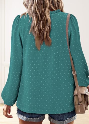 BETTE BOUTIK Women Boho Long Sleeve Shirts Dressy Casual V Neck Fall Fashion Tops Swiss Dot Flowy Blouses