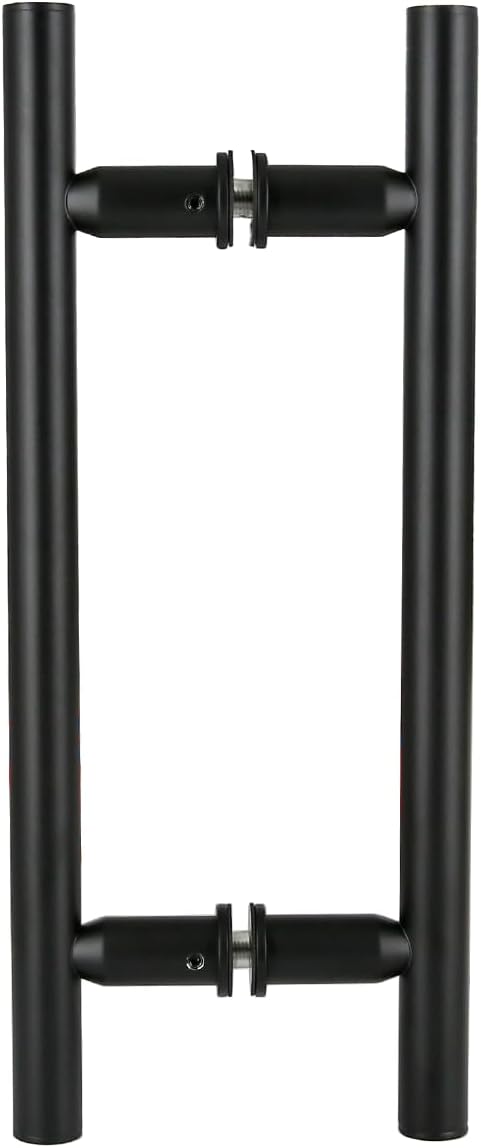 Stainless Steel 304 Grade Back to Back Shower Door Ladder Pull Handle for 3/8”~ 1/2” inch Glass Thickness (Matt Black Finish, 12 in (Center to Center: 8 in))