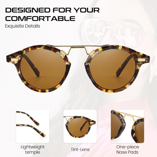 SODQW Small Face Sunglasses for Women UV Protection, Retro Tangle Free Double Bridge Metal Round Ladies Shades3